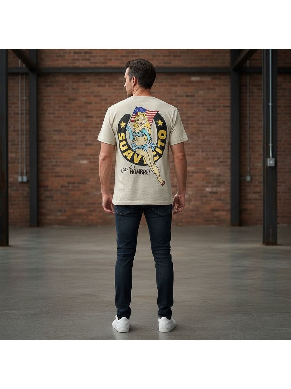 Suavecito Men's Short Sleeve Tee - Size S - Beige/Blue